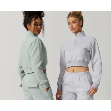Stylish QINSEN Half Zip Crop Sweatshirt for Women