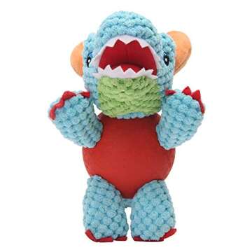 Dog Toy Plush Durable Small Dog Toys Low Stuffing Interactive Dog Plush Toys W/ Squeaker Puppy Chew Toys Reduces Boredom with Chew Guard (Small, Dino Pterosaur with squeaker rubber ball body)