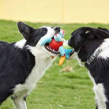 Dog Toy Plush Durable Small Dog Toys Low Stuffing Interactive Dog Plush Toys W/ Squeaker Puppy Chew Toys Reduces Boredom with Chew Guard (Small, Dino Pterosaur with squeaker rubber ball body)