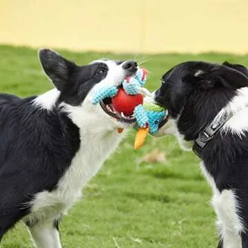 Dog Toy Plush Durable Small Dog Toys Low Stuffing Interactive Dog Plush Toys W/ Squeaker Puppy Chew Toys Reduces Boredom with Chew Guard (Small, Dino Pterosaur with squeaker rubber ball body)