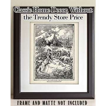 Lone Star Art Peter Pan Never Neverland - 11x14 Unframed Print - Great Vintage Decor for Playroom, Nursery and Children's Room and Gift for James Matthew Barrie Fans Under $15