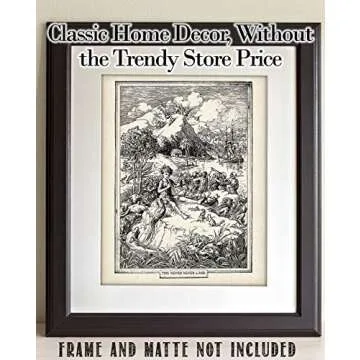 Lone Star Art Peter Pan Never Neverland - 11x14 Unframed Print - Great Vintage Decor for Playroom, Nursery and Children's Room and Gift for James Matthew Barrie Fans Under $15