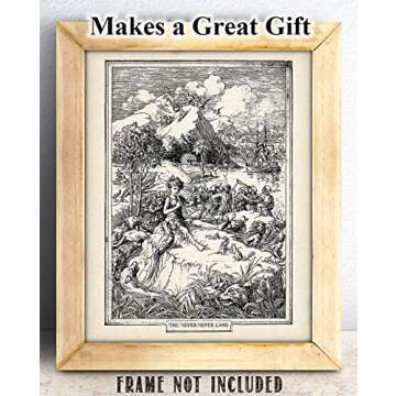 Lone Star Art Peter Pan Never Neverland - 11x14 Unframed Print - Great Vintage Decor for Playroom, Nursery and Children's Room and Gift for James Matthew Barrie Fans Under $15