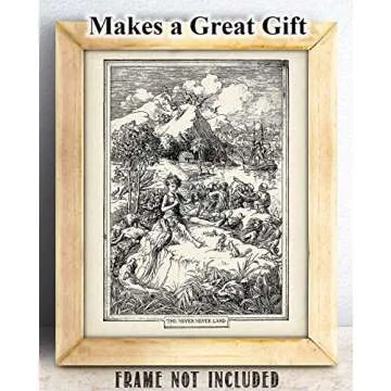 Lone Star Art Peter Pan Never Neverland - 11x14 Unframed Print - Great Vintage Decor for Playroom, Nursery and Children's Room and Gift for James Matthew Barrie Fans Under $15