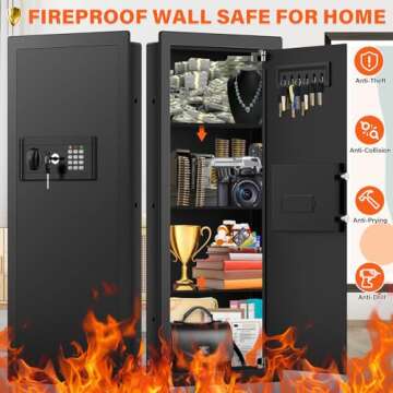 31.5" Tall Fireproof Wall Safes Between the Studs 16" Centers, Hidden Wall Safe with 3 Removable She...