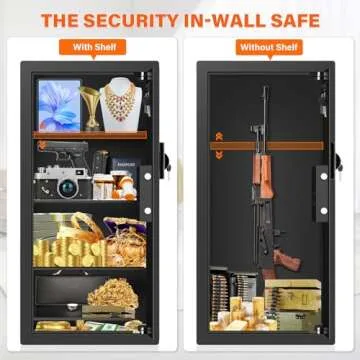 31.5" Tall Fireproof Wall Safes Between the Studs 16" Centers, Hidden Wall Safe with 3 Removable Shelf & Silent Mode, Heavy Duty Wall Mount Safe for Firearms, Money, Jewelry, Passport, Documents