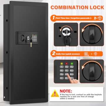 31.5" Tall Fireproof Wall Safes Between the Studs 16" Centers, Hidden Wall Safe with 3 Removable Shelf & Silent Mode, Heavy Duty Wall Mount Safe for Firearms, Money, Jewelry, Passport, Documents