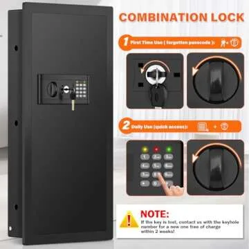31.5" Tall Fireproof Wall Safes Between the Studs 16" Centers, Hidden Wall Safe with 3 Removable Shelf & Silent Mode, Heavy Duty Wall Mount Safe for Firearms, Money, Jewelry, Passport, Documents