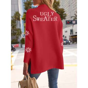 LILLUSORY Women's Mock Turtleneck Sweater Oversized Long Sleeve Casual Knit Pullover Tunic Tops Wear with Leggings XmasDeer L