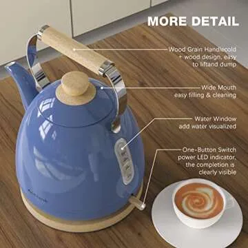 Anfilank Electric Kettle For Coffee & Tea -1.7L Water Boiler 1500W Fast Boiling, Visual Water Level, Removable Filter, LED Indicator Light. Auto Shut-off & Boil-Dry Protection - BPA Free (Blue)