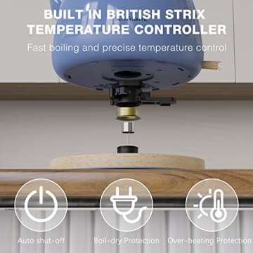 Anfilank Electric Kettle For Coffee & Tea -1.7L Water Boiler 1500W Fast Boiling, Visual Water Level, Removable Filter, LED Indicator Light. Auto Shut-off & Boil-Dry Protection - BPA Free (Blue)