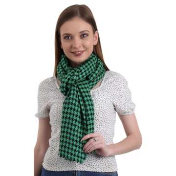 EH 100% Pure Cashmere scarf, stole Houndstooth, warm large buttery soft Pashmina (TEAL GREEN & BLACK...