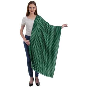 EH 100% Pure Cashmere scarf, stole Houndstooth, warm large buttery soft Pashmina (TEAL GREEN & BLACK)