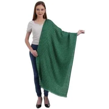 EH 100% Pure Cashmere scarf, stole Houndstooth, warm large buttery soft Pashmina (TEAL GREEN & BLACK)