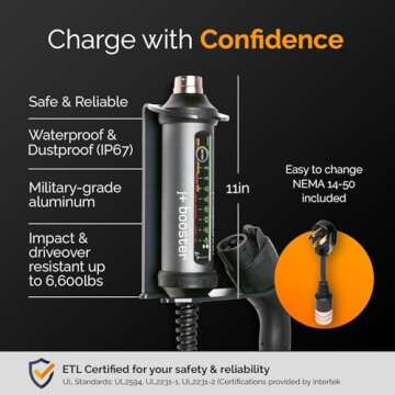 J+ 40 Amp Portable EV Charger for Home and Travel