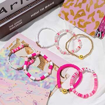 LieToi 7Pcs Preppy Heishi Bracelets Set for Women