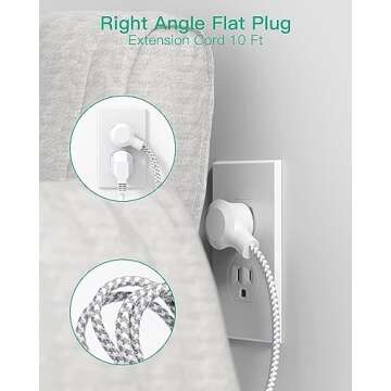 Power Strip Long Extension Cord - 10Ft Braided Extension Cord with Flat Plug, 4 Outlets and 3 USB Charging Ports, Overload Protection and Wall Mount for Home, Office