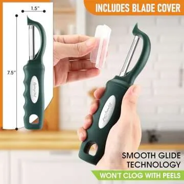 Spring Chef Professional Swivel Vegetable Peeler for Kitchen, Stainless Steel Potato Peeler with Comfortable Handle, Great for Apple, Veggie, Carrot, Cucumber - Dishwasher Safe - Pine Green