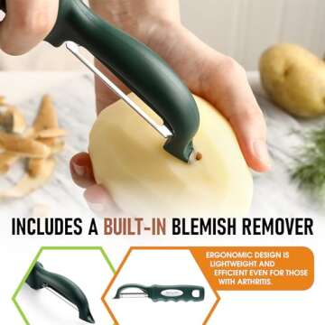 Spring Chef Professional Swivel Vegetable Peeler for Kitchen, Stainless Steel Potato Peeler with Comfortable Handle, Great for Apple, Veggie, Carrot, Cucumber - Dishwasher Safe - Pine Green