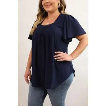 KLPOHV Plus Size Short-Sleeve Square Neck Tops for Women