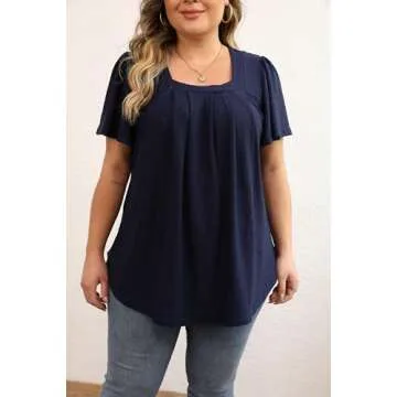 KLPOHV Plus Size Short-Sleeve Square Neck Tops for Women