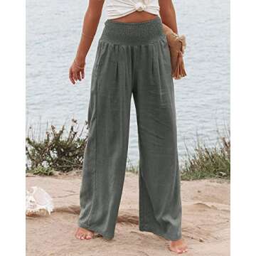 Vansha Women Summer High Waisted Cotton Linen Palazzo Pants Wide Leg Long Lounge Pant Trousers with Pocket Dark Grey XL