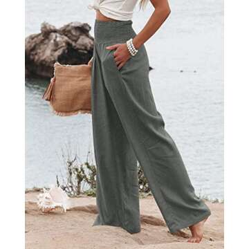 Vansha Women Summer High Waisted Cotton Linen Palazzo Pants Wide Leg Long Lounge Pant Trousers with Pocket Dark Grey XL