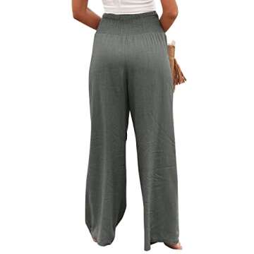 Vansha Women Summer High Waisted Cotton Linen Palazzo Pants Wide Leg Long Lounge Pant Trousers with Pocket Dark Grey XL