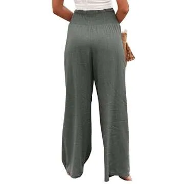 Vansha Women Summer High Waisted Cotton Linen Palazzo Pants Wide Leg Long Lounge Pant Trousers with Pocket Dark Grey XL