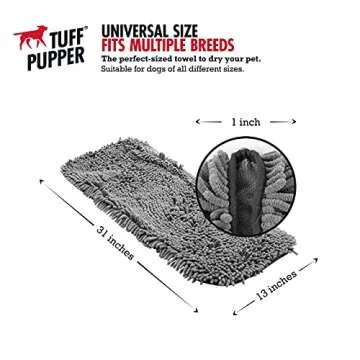 Tuff Pupper Quick Dry Towel for Dogs | Ultra Absorbent Microfiber Shammy | Extra Large 35x15 Size Dog Bath Towel | Comfortable Hand Pockets | Indoor Outdoor Use | Durable Material | Machine Washable