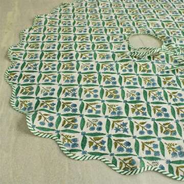 Ridhi Christmas Tree Skirt Floral Block Print Nature Color Christmas Tree Skirt in Cotton, Decoration for Xmas Home Holiday Seasonal Decors (Sea Green, 70 Inch or 177.8 cms)