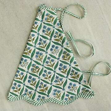 Ridhi Christmas Tree Skirt Floral Block Print Nature Color Christmas Tree Skirt in Cotton, Decoration for Xmas Home Holiday Seasonal Decors (Sea Green, 70 Inch or 177.8 cms)