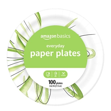 Amazon Basics Everyday Paper Plates Disposable 8.62 Inch