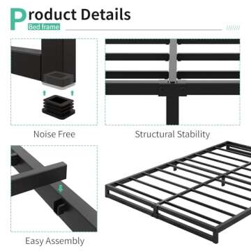 Lutown-Teen 6 Inch King Size Bed Frame Sturdy Mattress Foundation, Heavy Duty Metal Platform with Steel Slats Support No Box Spring Needed, Noise Free, Easy Assembly, Black