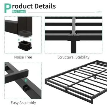 Lutown-Teen 6 Inch King Size Bed Frame Sturdy Mattress Foundation, Heavy Duty Metal Platform with Steel Slats Support No Box Spring Needed, Noise Free, Easy Assembly, Black