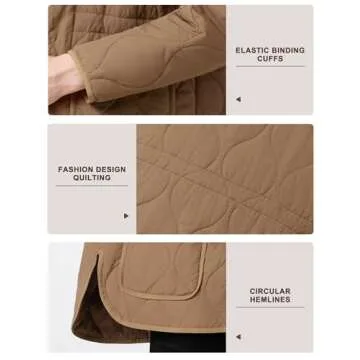 ROYAL MATRIX Women's Quilted Jacket Lightweight and Padded Trendy Coat Button Down Jacket with Pockets (Khaki, S)