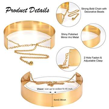 XZQTIVE Women's Shiny Metal Waist Belt Adjustable For All