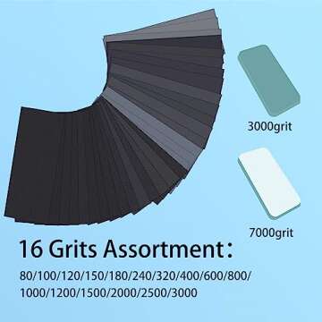 VRKET 3-in-1 Wet Dry Sandpaper Set,48 Sheets of 80 to 3000 Grit Sand Paper,1 Sandpaper Holder and 2 Sponges Sanding Block for Wood Furniture Finishing Metal Automotive Sanding Polish