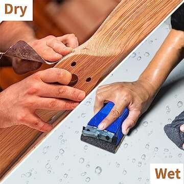 VRKET 3-in-1 Wet Dry Sandpaper Set,48 Sheets of 80 to 3000 Grit Sand Paper,1 Sandpaper Holder and 2 Sponges Sanding Block for Wood Furniture Finishing Metal Automotive Sanding Polish