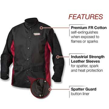 Lincoln Electric Split Leather Sleeved Welding Jacket | Premium Flame Resistant Cotton Body | Black ...