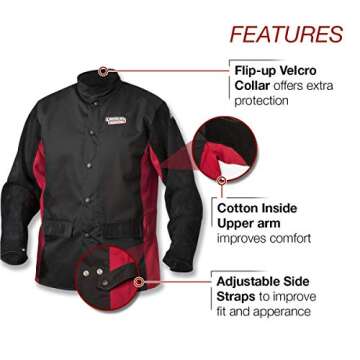 Lincoln Electric Split Leather Sleeved Welding Jacket | Premium Flame Resistant Cotton Body | Black & Red | Large | K2986-L