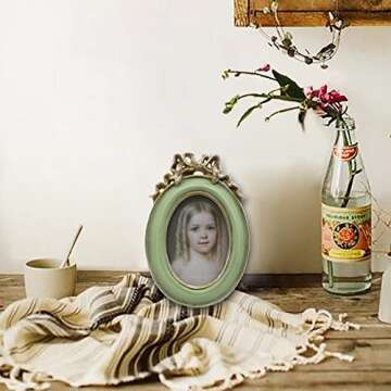 Small Vintage 2.5x3.5 Oval Picture Frame, Mini Antique Ornate Photo Frame, Table Top Display and Wall Hanging Home Decor, Old Fashioned Photo Gallery Art Deco, Pald Green – by SYLVIA‘S SHOP