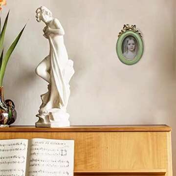 Small Vintage 2.5x3.5 Oval Picture Frame, Mini Antique Ornate Photo Frame, Table Top Display and Wall Hanging Home Decor, Old Fashioned Photo Gallery Art Deco, Pald Green – by SYLVIA‘S SHOP