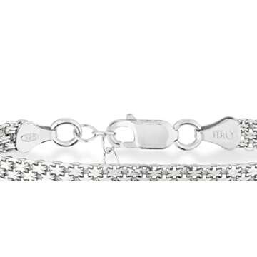 Miabella 925 Sterling Silver Italian 6mm Solid Bismark Mesh Link Chain Bracelet for Women, Made in I...