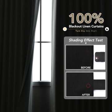 Black Linen Blackout Curtains for Bedroom 108 Inch Length 2 Panels Set Back Tab Pocket Neutral Farmh...