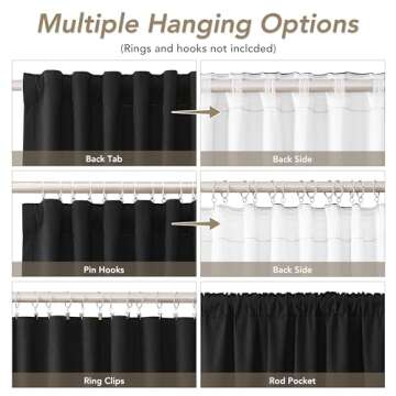 Black Linen Blackout Curtains for Bedroom 108 Inch Length 2 Panels Set Back Tab Pocket Neutral Farmhouse Living Room Darkening Curtains Track System Thermal Insulated Black Out Drapes 52x108
