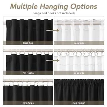 Black Linen Blackout Curtains for Bedroom 108 Inch Length 2 Panels Set Back Tab Pocket Neutral Farmhouse Living Room Darkening Curtains Track System Thermal Insulated Black Out Drapes 52x108