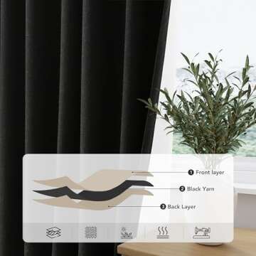 Black Linen Blackout Curtains for Bedroom 108 Inch Length 2 Panels Set Back Tab Pocket Neutral Farmhouse Living Room Darkening Curtains Track System Thermal Insulated Black Out Drapes 52x108