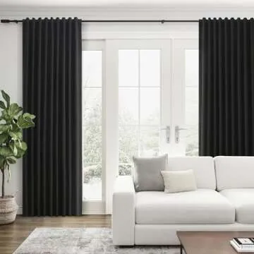 Black Linen Blackout Curtains for Bedroom 108 Inch Length 2 Panels Set Back Tab Pocket Neutral Farmhouse Living Room Darkening Curtains Track System Thermal Insulated Black Out Drapes 52x108