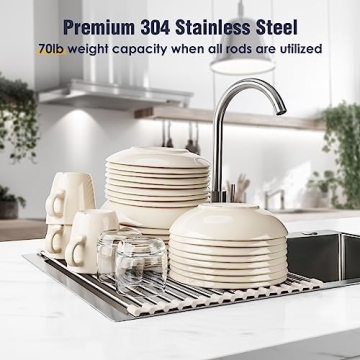 Tomorotec Roll Up Stainless Steel Dish Drying Rack